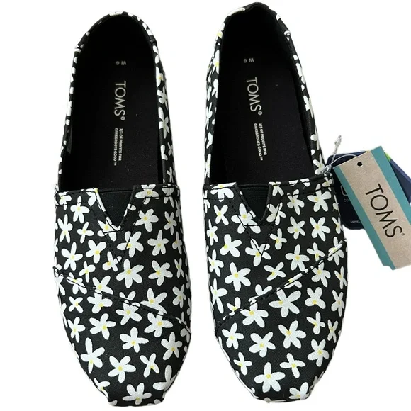 TOMS Alpargata Cloudbound Black Sun Daisies Slip on Shoes (6) - Picture 2 of 10